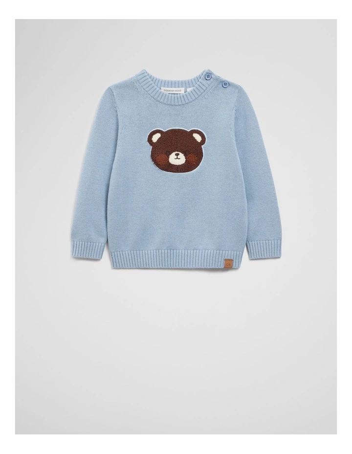 Cotton Bear Applique Knit in Dusty Blue image 1