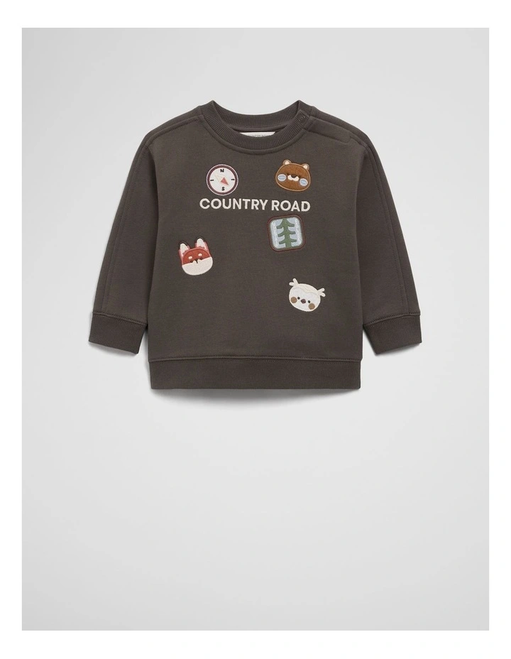 Organically Grown Cotton Woodlands Logo Sweat in Cocoa image 1