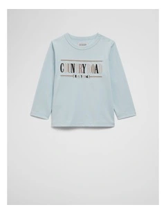 Australian Cotton Long Sleeve Heritage T-shirt in Powder Blue Multi