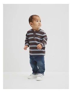 Organically Grown Cotton Stripe Long Sleeve Pique T-shirt in Cocoa