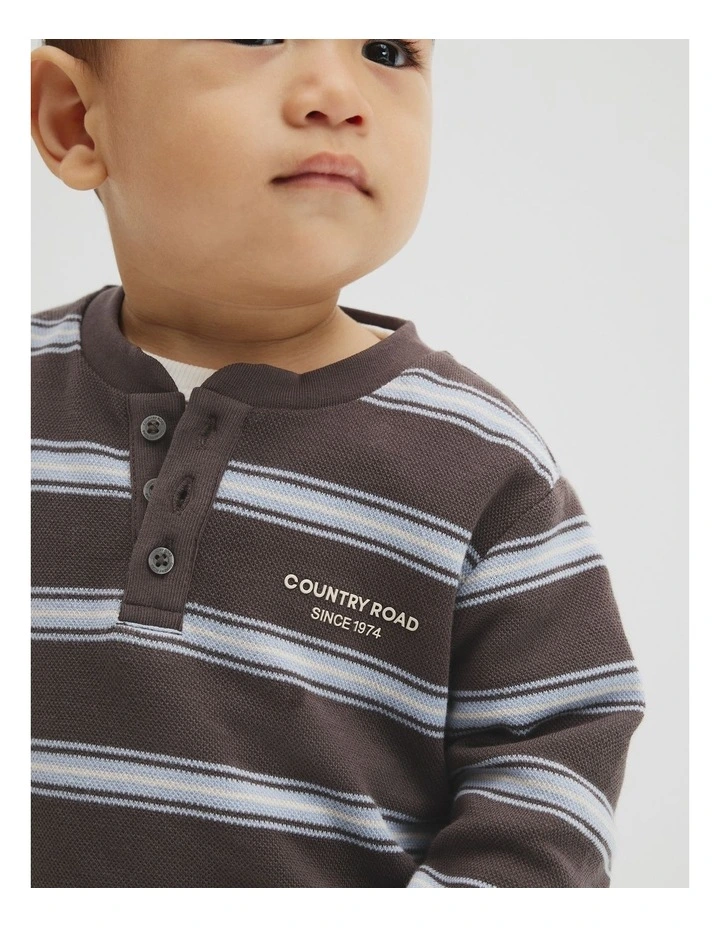 Organically Grown Cotton Stripe Long Sleeve Pique T-shirt in Cocoa image 2