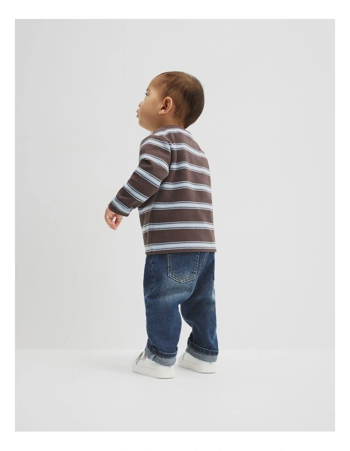 Organically Grown Cotton Stripe Long Sleeve Pique T-shirt in Cocoa image 3