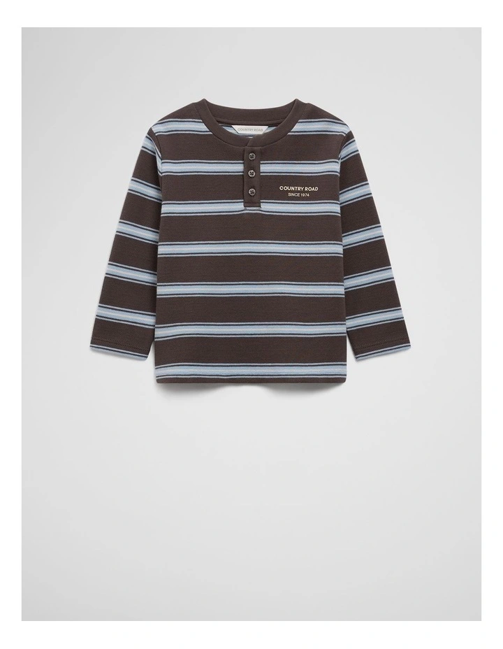 Organically Grown Cotton Stripe Long Sleeve Pique T-shirt in Cocoa image 4