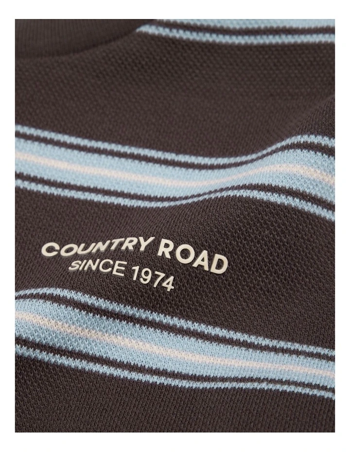 Organically Grown Cotton Stripe Long Sleeve Pique T-shirt in Cocoa image 5