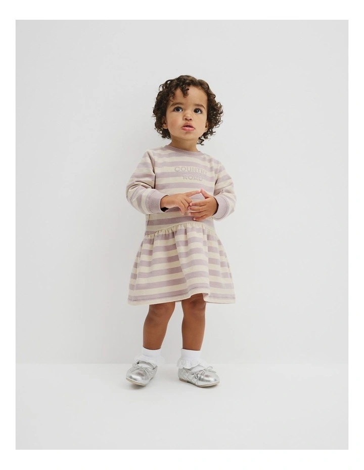 Organically Grown Cotton Stripe Sweat Dress in Rose Stripe image 1