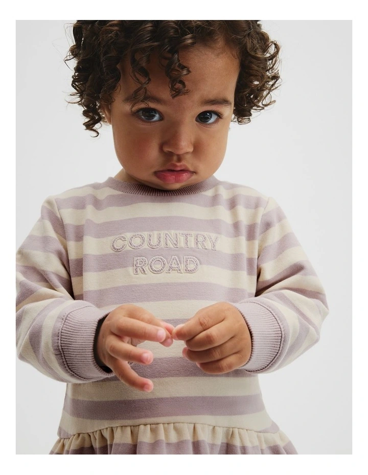 Organically Grown Cotton Stripe Sweat Dress in Rose Stripe image 2