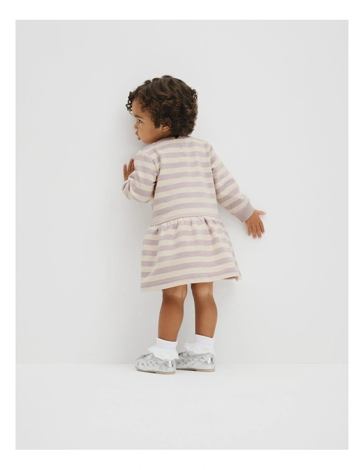 Organically Grown Cotton Stripe Sweat Dress in Rose Stripe image 3