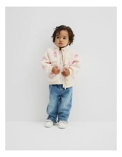 Print Sherpa Zip Through in Soft Floral