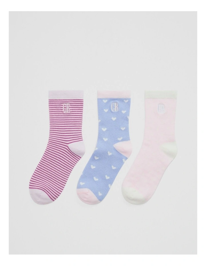 Cr Sock Pack Of 3 in Pink Multi image 1