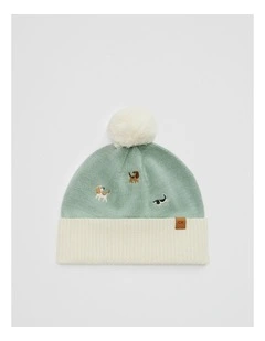 Dog Embroidered Beanie in Fern