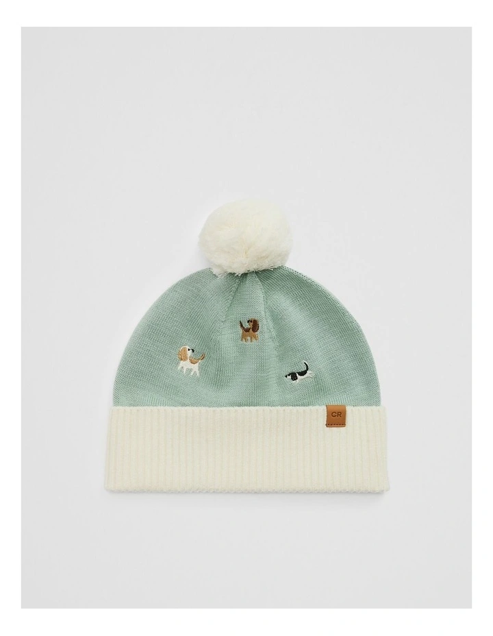 Dog Embroidered Beanie in Fern image 1