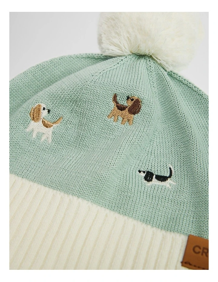 Dog Embroidered Beanie in Fern image 2