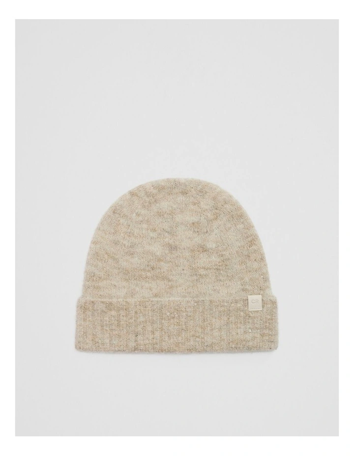 Sequin Fluffy Beanie in Oatmeal image 1