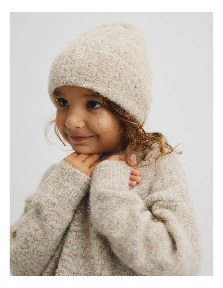 Sequin Fluffy Beanie in Oatmeal image 2