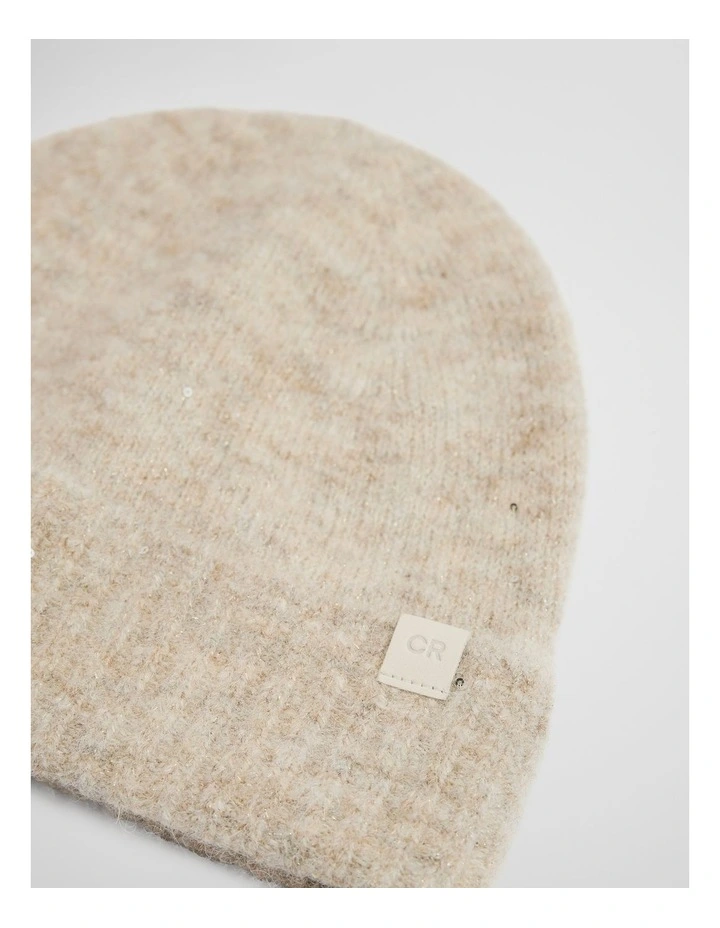 Sequin Fluffy Beanie in Oatmeal image 3