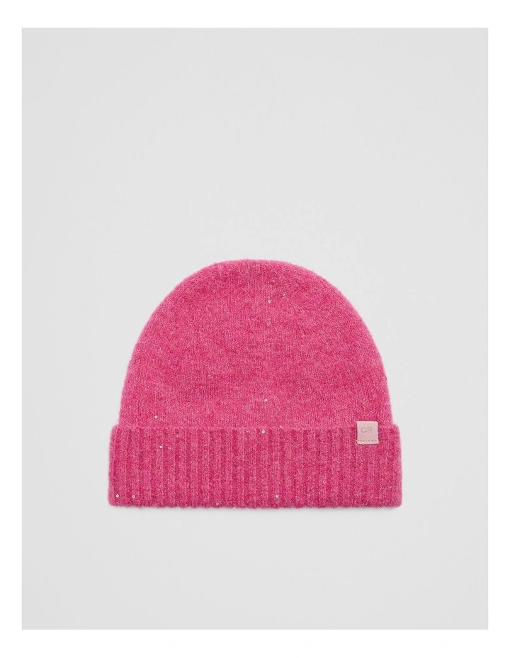 Sequin Fluffy Beanie in Rosewood image 1