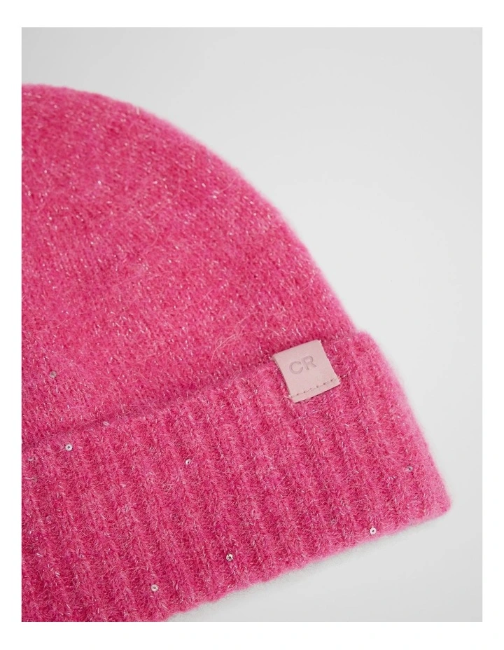 Sequin Fluffy Beanie in Rosewood image 3
