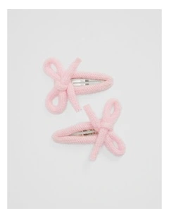 Knit Bow Clip Pack Of 2 in Mineral Pink