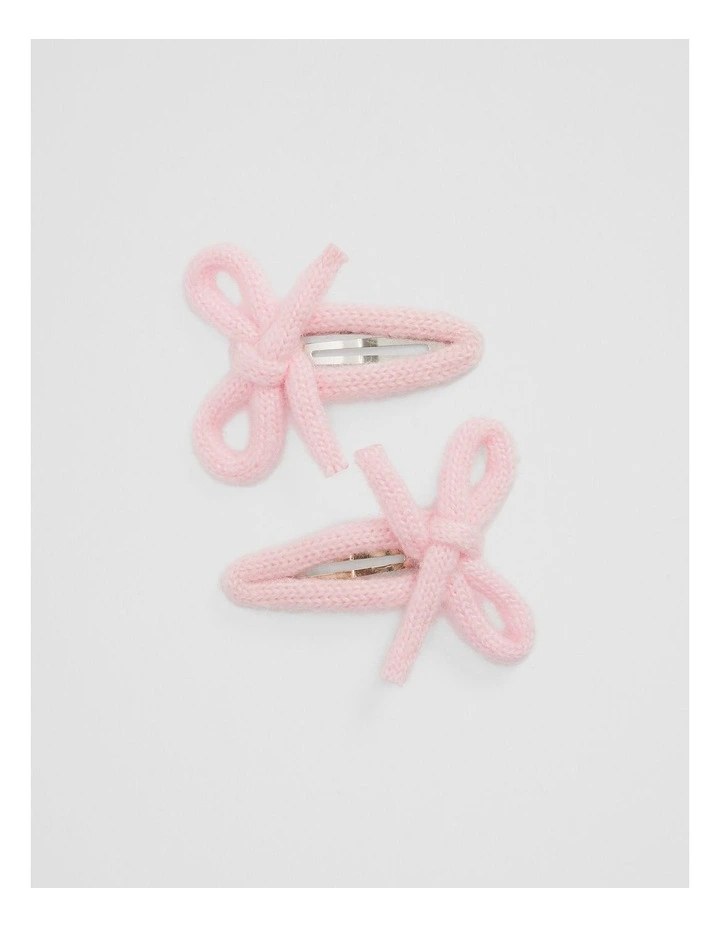 Knit Bow Clip Pack Of 2 in Mineral Pink image 1
