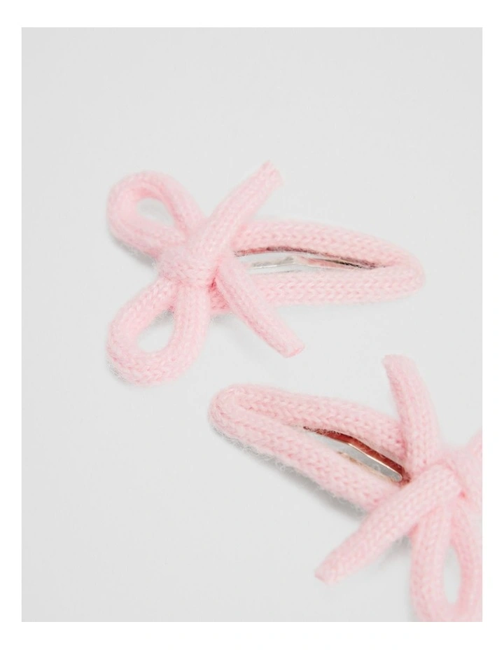 Knit Bow Clip Pack Of 2 in Mineral Pink image 2
