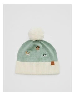 Dog Embroidered Beanie in Fern