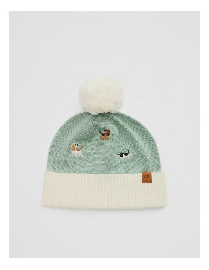 Dog Embroidered Beanie in Fern image 1
