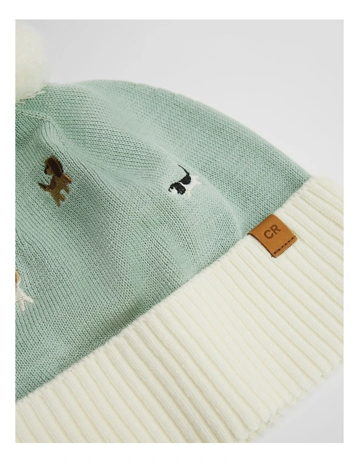 Dog Embroidered Beanie in Fern image 2