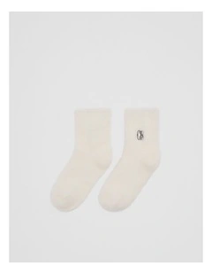 Country Road Fluffy Sock in White