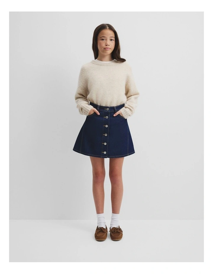 Teen Denim A-line Skirt in Dark Indigo image 1