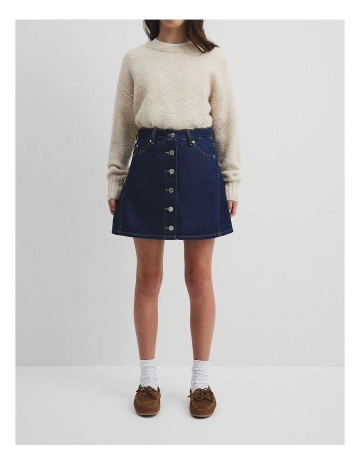 Teen Denim A-line Skirt in Dark Indigo image 2