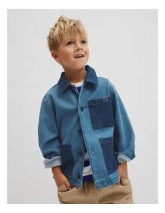 Patch Detail Denim Jacket in Light Indigo