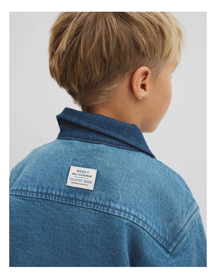Patch Detail Denim Jacket in Light Indigo image 3