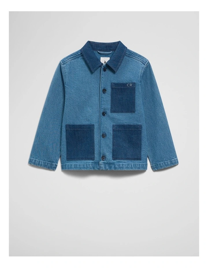 Patch Detail Denim Jacket in Light Indigo image 4