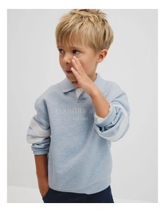 Organically Grown Cotton Collared Sweat in Mid Blue Marle