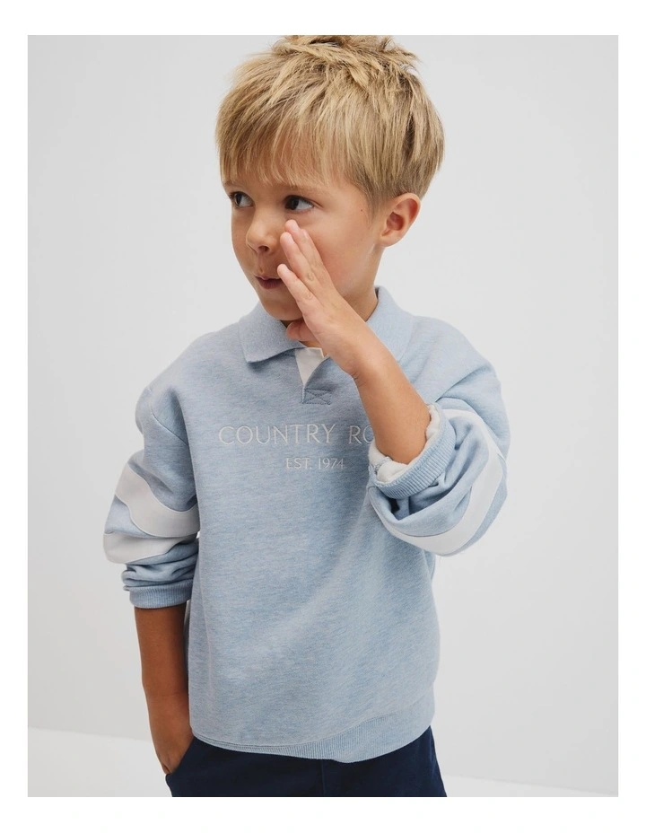 Organically Grown Cotton Collared Sweat in Mid Blue Marle image 1
