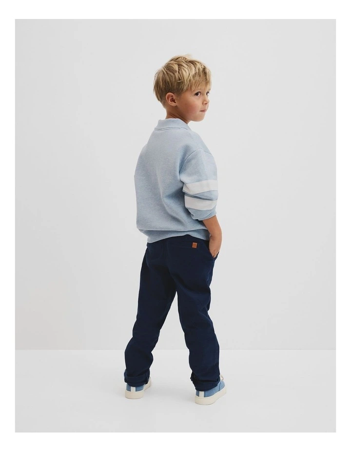 Organically Grown Cotton Collared Sweat in Mid Blue Marle image 3