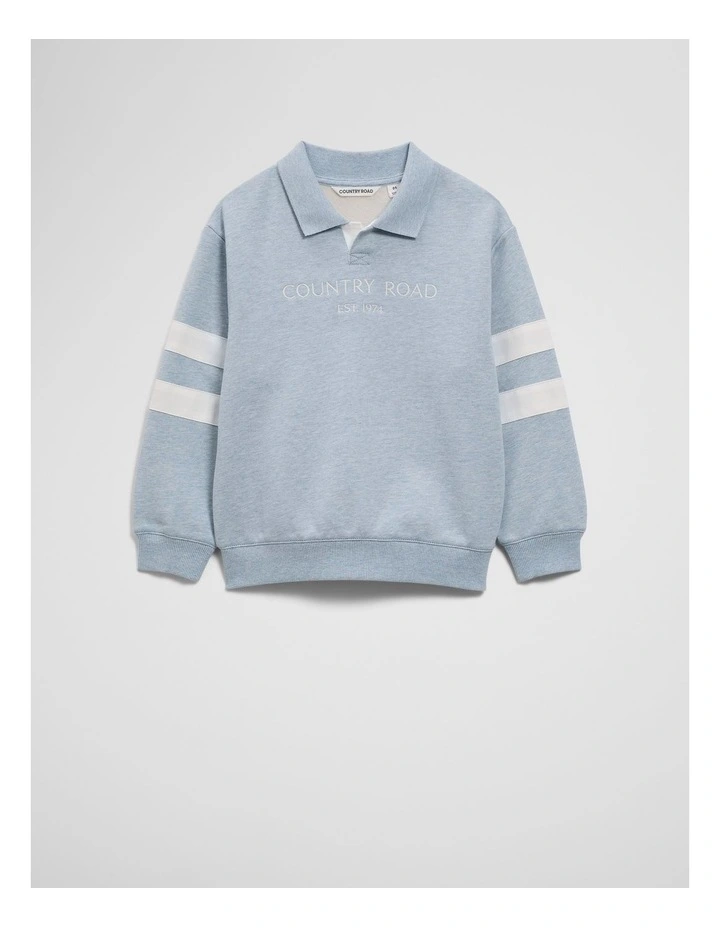 Organically Grown Cotton Collared Sweat in Mid Blue Marle image 4