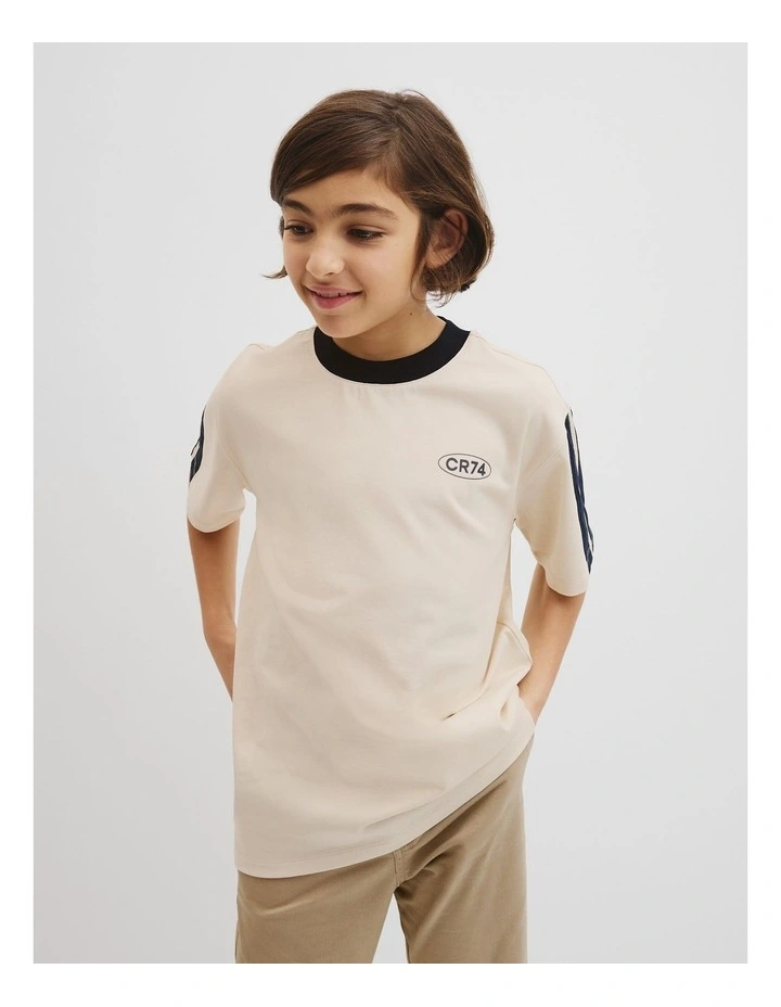 Relaxed Stripe Detail T-shirt in Oyster image 1