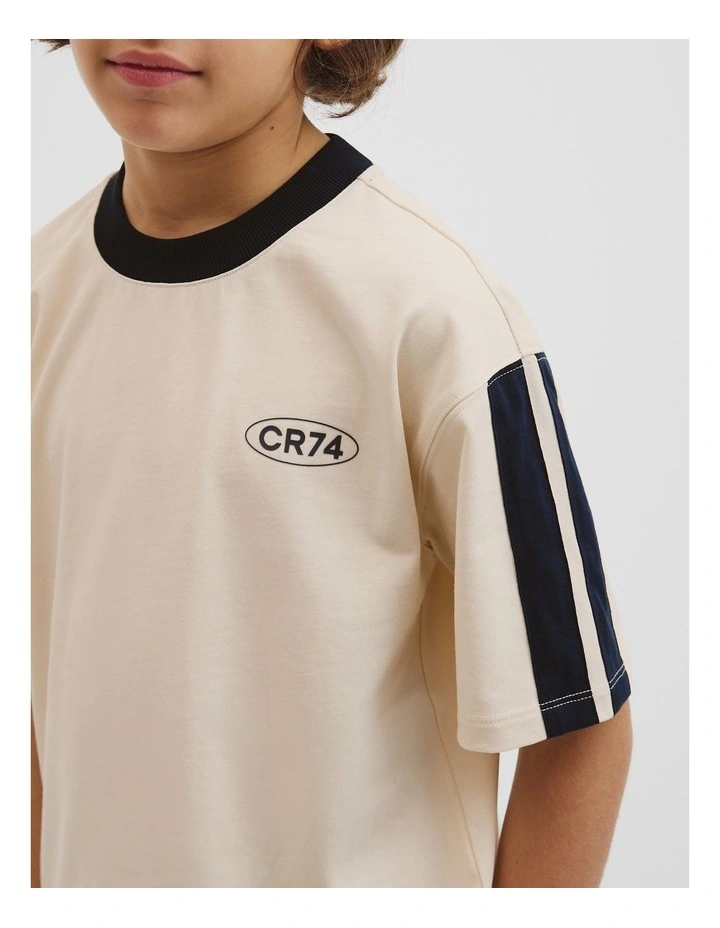 Relaxed Stripe Detail T-shirt in Oyster image 2