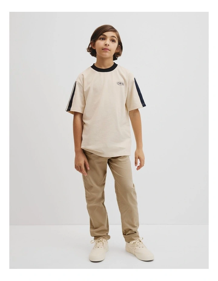 Relaxed Stripe Detail T-shirt in Oyster image 3