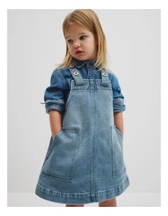 Denim Pinafore in Light Blue Wash