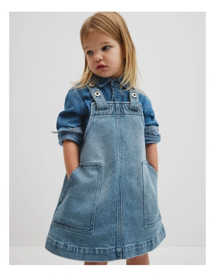 Denim Pinafore in Light Blue Wash image 1