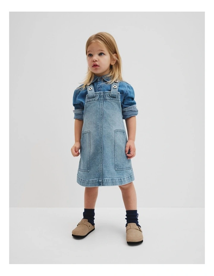 Denim Pinafore in Light Blue Wash image 2