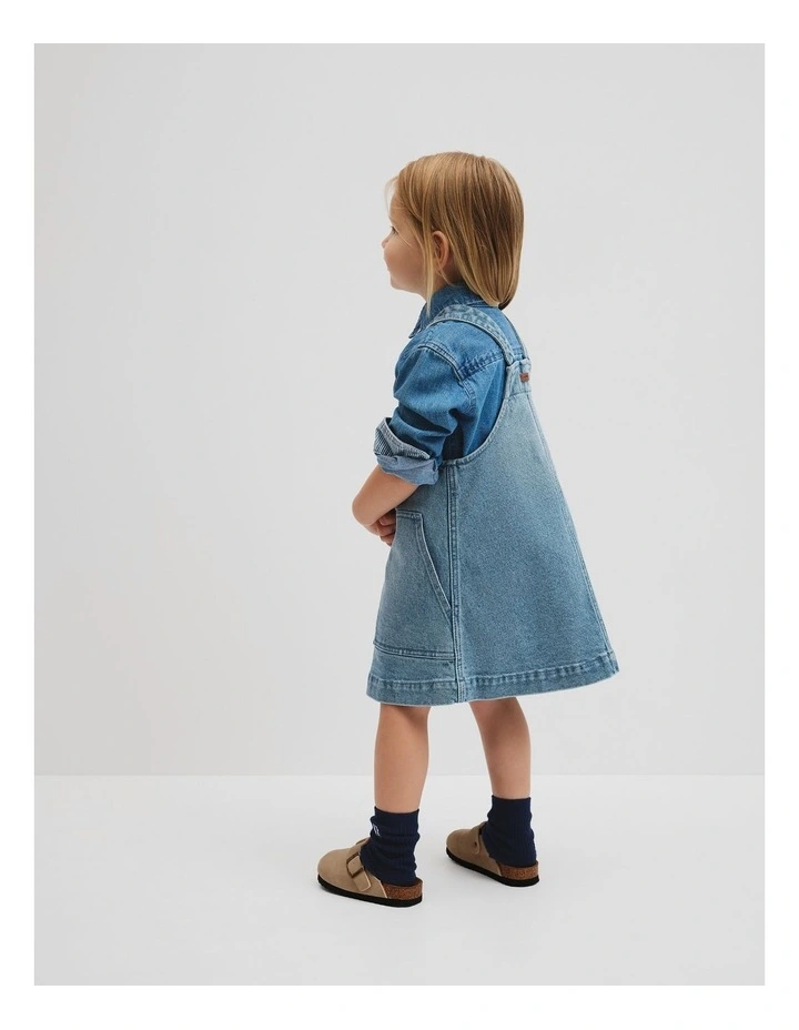 Denim Pinafore in Light Blue Wash image 3