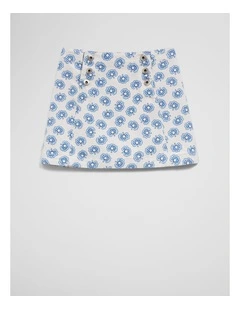 Printed Denim Skirt in Sky Poppy