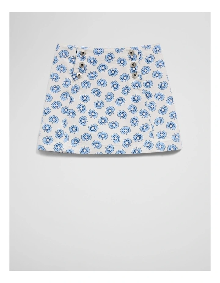 Printed Denim Skirt in Sky Poppy image 1