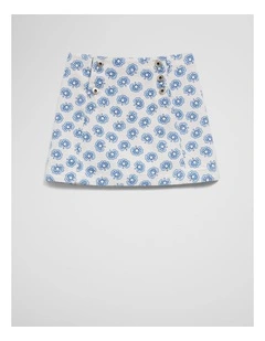 Printed Denim Skirt in Sky Poppy