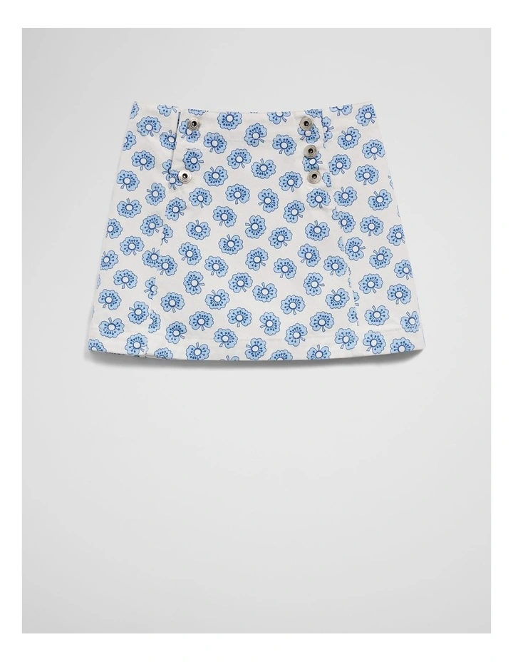 Printed Denim Skirt in Sky Poppy image 1