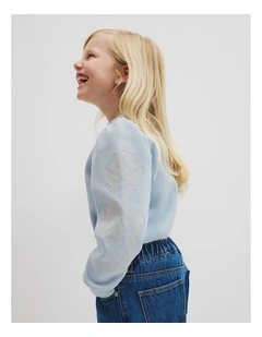 Embroidered Sleeve Sweat in Sky