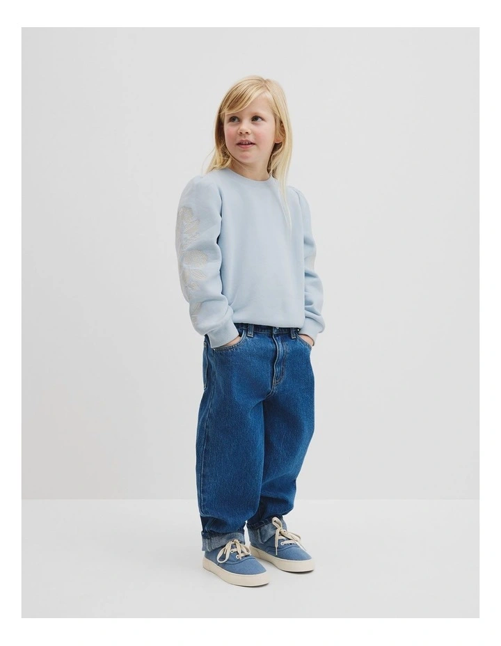 Embroidered Sleeve Sweat in Sky image 2